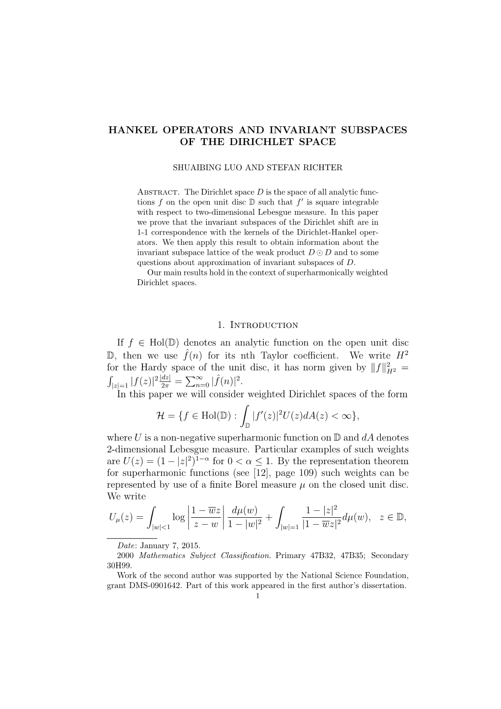 Hankel Operators and Invariant Subspaces of the Dirichlet Space