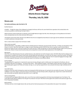 Atlanta Braves Clippings Thursday, July 23, 2020 Braves.Com