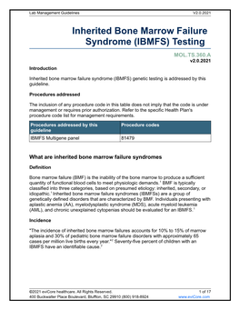 Inherited Bone Marrow Failure Syndrome (IBMFS) Testing