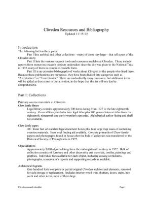 Cliveden Bibliography