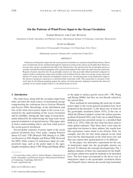 On the Patterns of Wind-Power Input to the Ocean Circulation