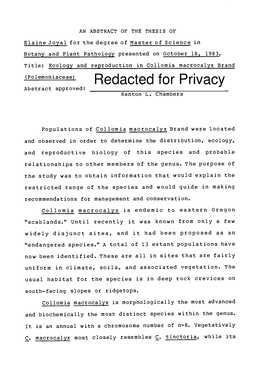 Polemoniaceae) Redacted for Privacy Abstract Approved: Kenton L