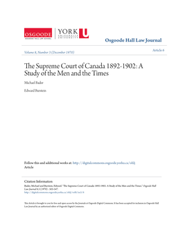 The Supreme Court of Canada 1892-1902: a Study of the Men and the Times