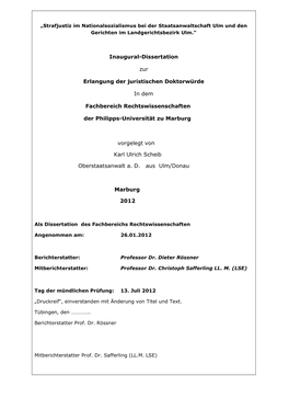 Inaugural-Dissertation Zur Erlangung Der Juristischen Doktorwürde In