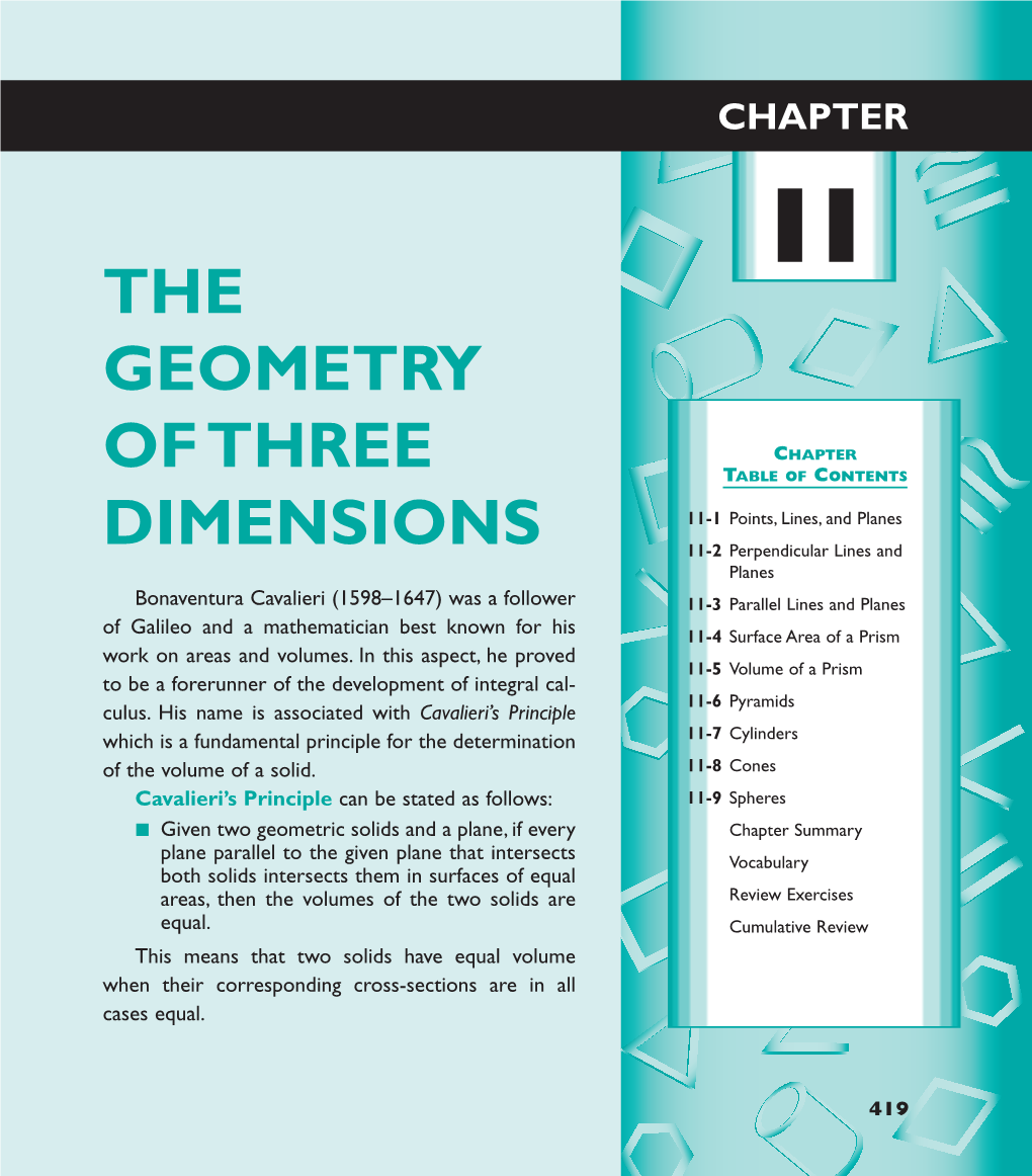 Chapter 11 the Geometry of Three Dimensions