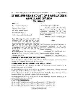 IN the SUPREME COURT of BANGLADESH APPELLATE DIVISION (Criminal) PRESENT: Md