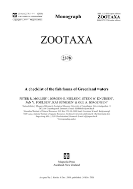 Zootaxa, a Checklist of the Fish Fauna of Greenland Waters