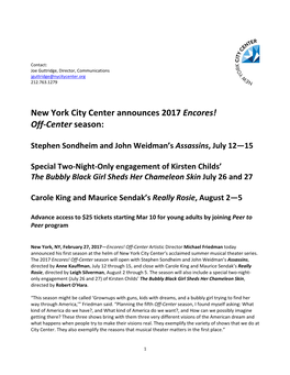 New York City Center Announces 2017 Encores! Off-Center Season