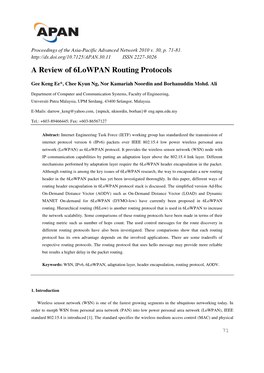 A Review of 6Lowpan Routing Protocols