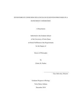 Invertebrate Consumer Influences on Ecosystem Processes in A