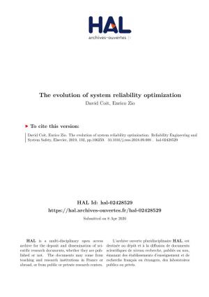 The Evolution of System Reliability Optimization David Coit, Enrico Zio