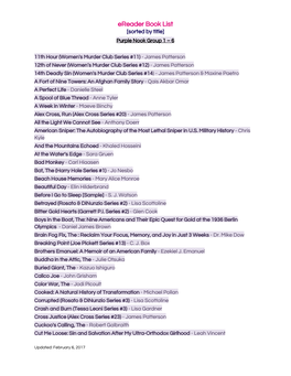 Ereader Book List [Sorted by Title] Purple Nook Group 1 – 6