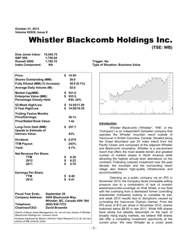 Whistler Blackcomb Holdings Inc. (TSE: WB)