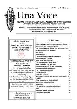 December Una Voce JOURNAL of the PAPUA NEW GUINEA ASSOCIATION of AUSTRALIA INC (Formerly the Retired Officers Association of Papua New Guinea Inc)