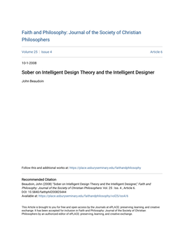 Sober on Intelligent Design Theory and the Intelligent Designer