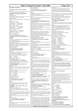 Radio 7 Listings for 26 April – 2 May 2008 Page 1 of 6 SATURDAY 26 APRIL 2008 Bailey and Nigel Piper