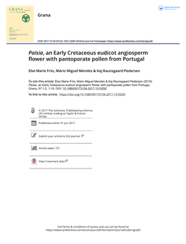 Paisia, an Early Cretaceous Eudicot Angiosperm Flower with Pantoporate Pollen from Portugal