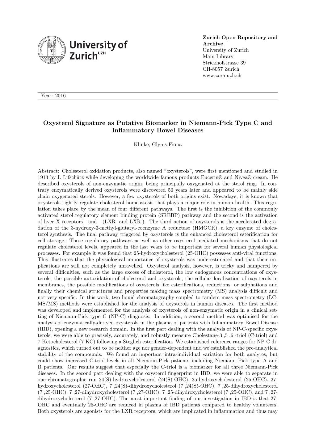 Oxysterol Signature As Putative Biomarker in Niemann-Pick Type C and Inflammatory Bowel Diseases