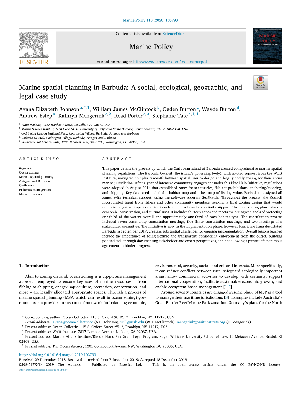 Marine Spatial Planning in Barbuda: a Social, Ecological, Geographic, and Legal Case Study