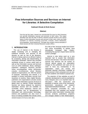 Free Information Sources and Services on Internet for Libraries: a Selective Compilation