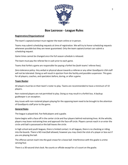 Box Lacrosse - League Rules