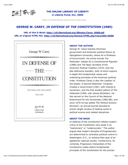 George W. Carey, in Defense of the Constitution (1989)