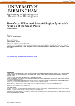 University of Birmingham How Oscar Wilde Read John Addington