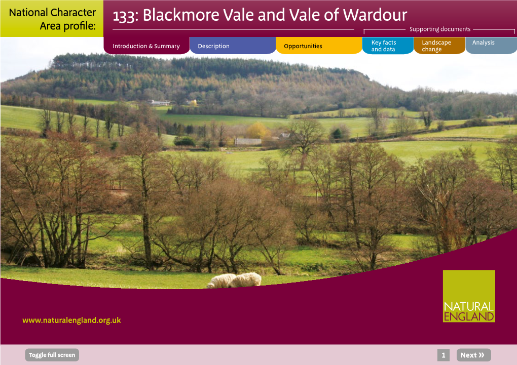133: Blackmore Vale and Vale of Wardour Area Profile: Supporting Documents