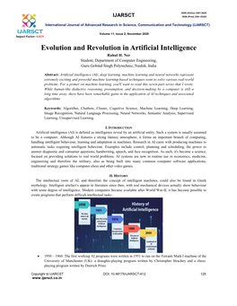 Evolution and Revolution in Artificial Intelligence Rahul H