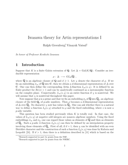 Iwasawa Theory for Artin Representations I