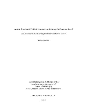 Animal Speech and Political Utterance: Articulating the Controversies Of