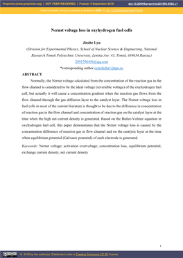 Nernst Voltage Loss in Oxyhydrogen Fuel Cells