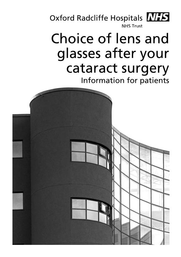 Choice of Lens and Glasses After Your Cataract Surgery Information for Patients