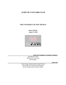 Audit of UNM Lobo Club, Report 2020-03