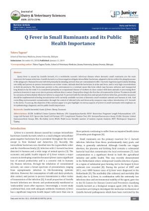 Q Fever in Small Ruminants and Its Public Health Importance
