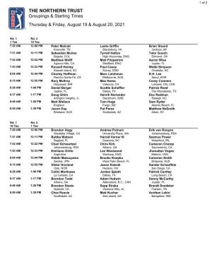 THE NORTHERN TRUST Groupings & Starting Times Thursday & Friday, August 19 & August 20, 2021