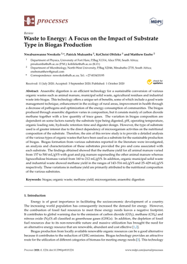 A Focus on the Impact of Substrate Type in Biogas Production