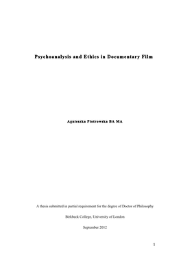 Psychoanalysis and Ethics in Documentary Film