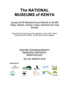 Results of the January 2018 Waterbird Counts in Kenya Covering the Rift Valley, Nairobi, Central, Coast, Amboseli and Yala Swamp