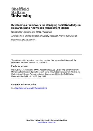 Developing a Framework for Managing Tacit Knowledge in Research Using Knowledge Management Models