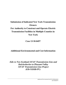 Submission of Indicated New York Transmission Owners for Authority to Construct and Operate Electric Transmission Facilities in Multiple Counties in New York