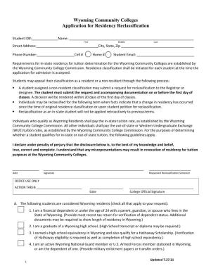 Wyoming Community College Application for Residency Reclassification