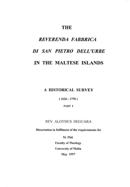 THE Revekenda FABBRICA DI SAN PIETRO DELL 'URBE Ln the MALTESE ISLANDS
