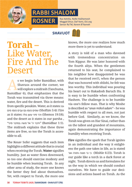 TORAH TIDBITS 1419 / BAMIDBAR - SHAVUOT 5781 Gemara in Shabbos (31) States – One Should Granted to Us by Hashem
