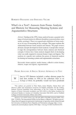 Answers from Frame Analysis and Rhetoric for Measuring Meaning