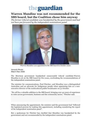 Warren Mundine Was Not Recommended for the SBS Board