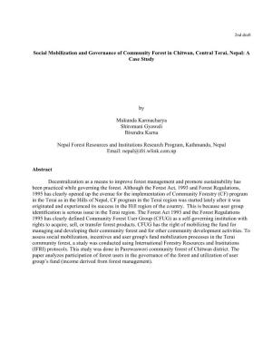 Social Mobilization and Governance of Community Forest in Chitwan, Central Terai, Nepal: a Case Study