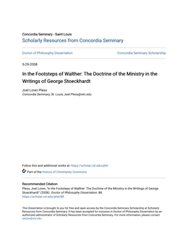 In the Footsteps of Walther: the Doctrine of the Ministry in the Writings of George Stoeckhardt