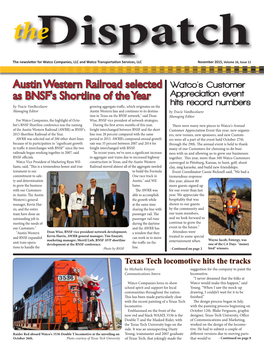 Austin Western Railroad Selected As BNSF's Shortline of the Year