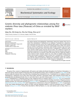 Genetic Diversity and Phylogenetic Relationships Among Five Endemic Pinus Taxa (Pinaceae) of China As Revealed by SRAP Markers
